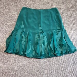 Teri Jon Rickie Freeman Mini Skirt Sz 14 Teal Silk Ruffle Whimsigoth